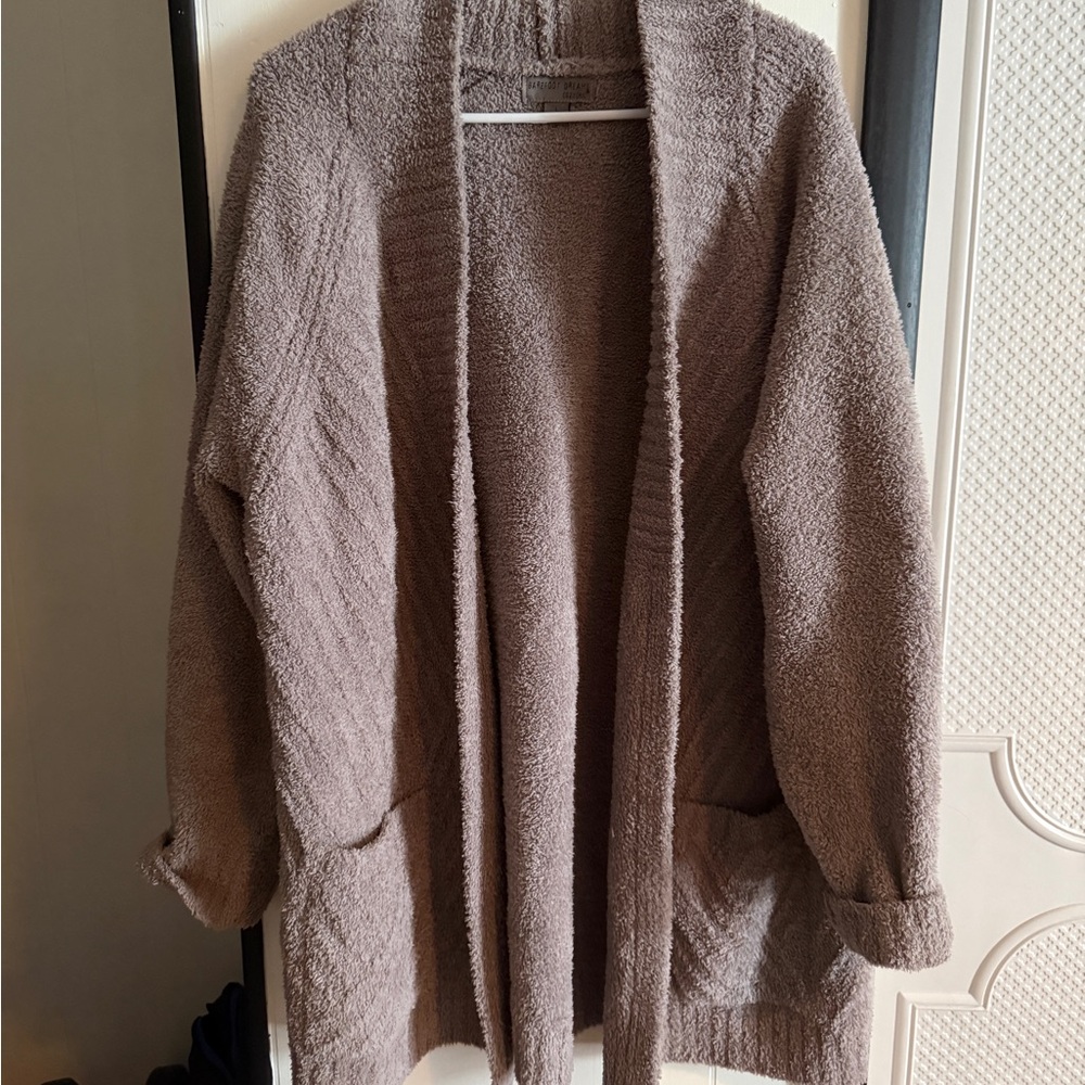 Barefoot Dreams Cozy Chic Taupe Open-Front Cardigan